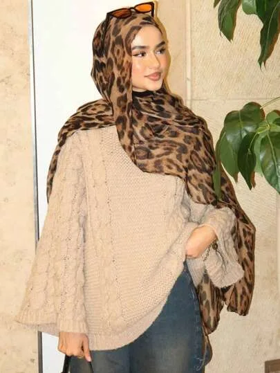 1 وشاح نسائي بطبعة نمر بوهيمي، خفيف الوزن ومنفذ للهواء، مناسب للارتداء اليومي مع الفستان