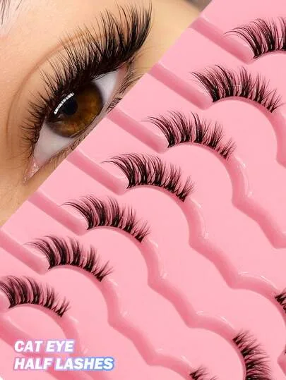 Asiteo أسيتيو 7 أزواج من رموش عين القطة الفاخرة نصف العين - قابلة لإعادة الاستخدام، مناسبة للمبتدئين، مظهر طبيعي، شريط شفاف نصف العين، رموش مستعارة، رموش، رموش مزيفة